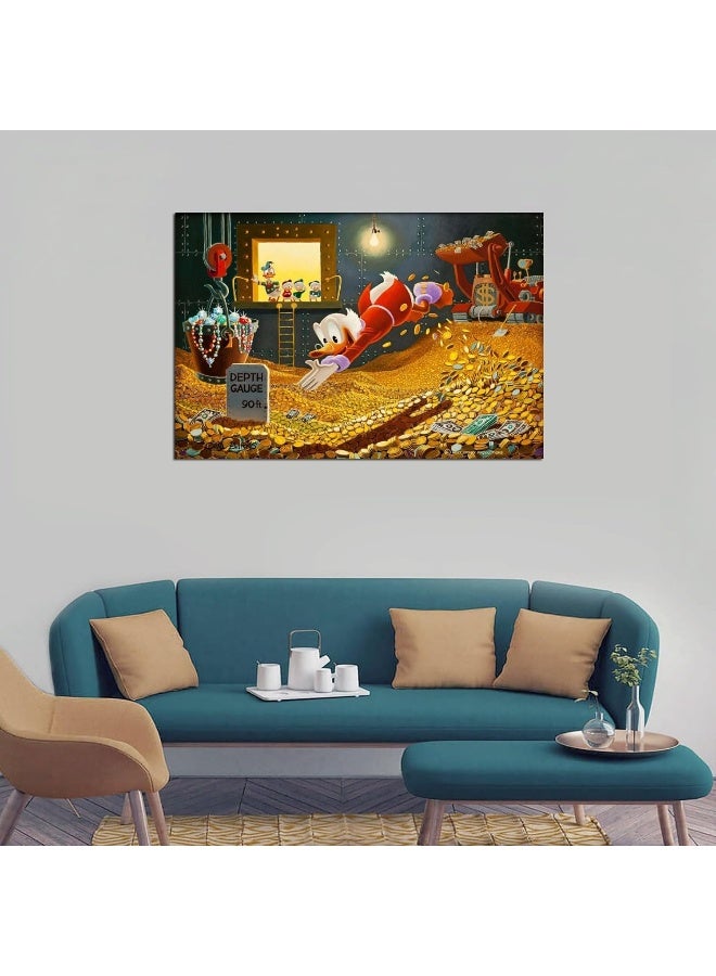 Scrooge McDuck Swimming in Money Poster Decorative Painting Canvas Wall Art