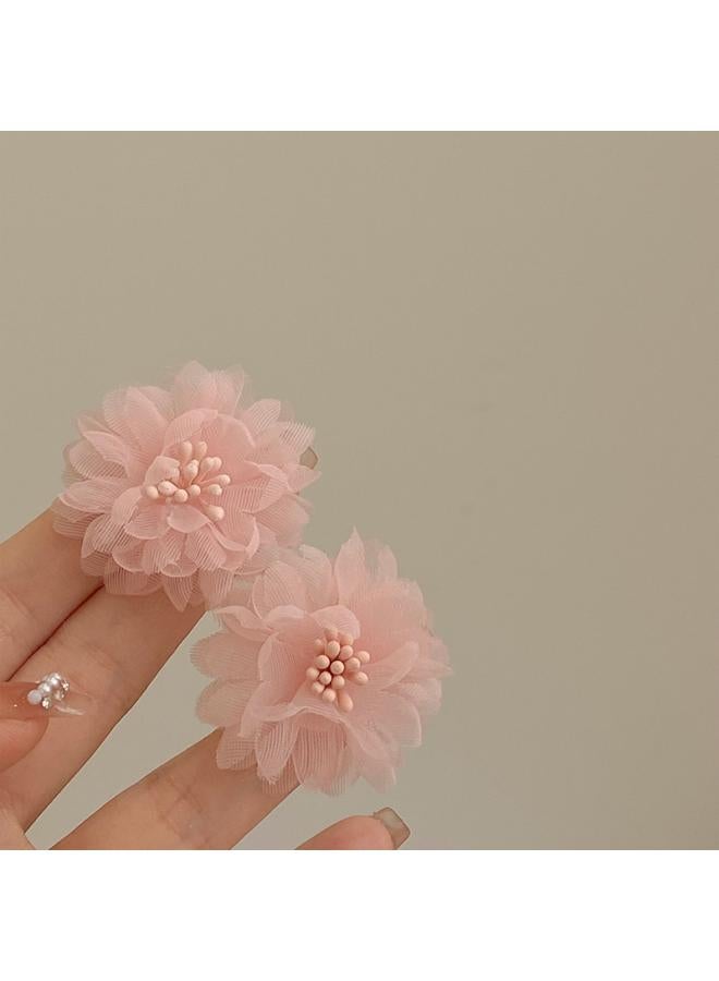 Pink Earrings Sweet Niche Design Earrings Women New Net Red Temperament Super Fairy Chiffon Earrings 
