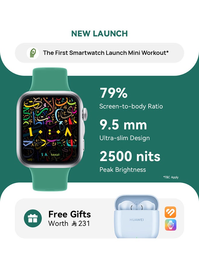 هواوي ساعة ذكية WATCH FIT 5، تمارين مصغرة، تتبع متقدم للنوم والصحة، مراقب رياضي، متوافقة مع iOS وAndroid، عمر بطارية يصل إلى 10 أيام مع سماعات FreeBuds SE 2 مجانية + واجهات ساعة + HUAWEI Health+ - Image 1