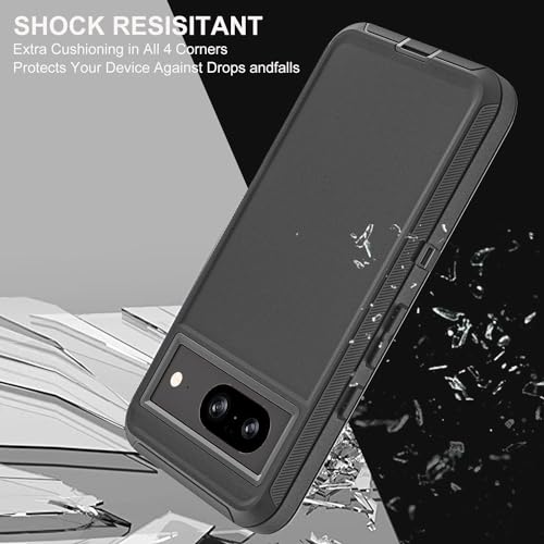 YKHJKLEC for Google Pixel 8 Case, Military Grade 3 in 1 Heavy Duty Shockproof/Drop Proof/Dust Proof Case with 2Pcs Tempered Glass Screen Protector (Black/Black) - Image 5