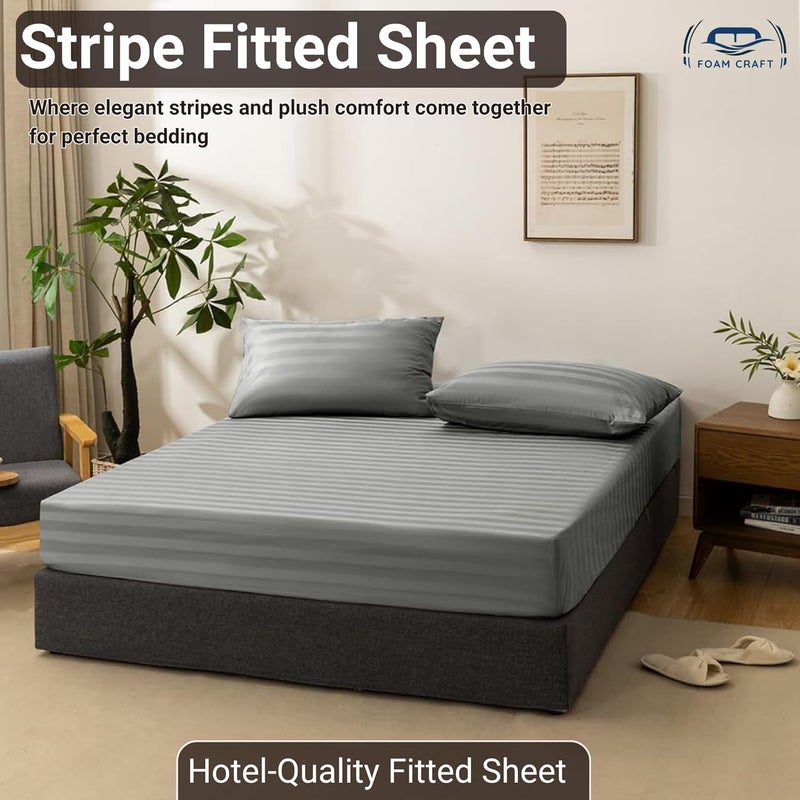 FOAM CRAFT Striped Microfiber Fitted Sheet - Light Grey, Queen Size (160 x 200cm) - Image 3