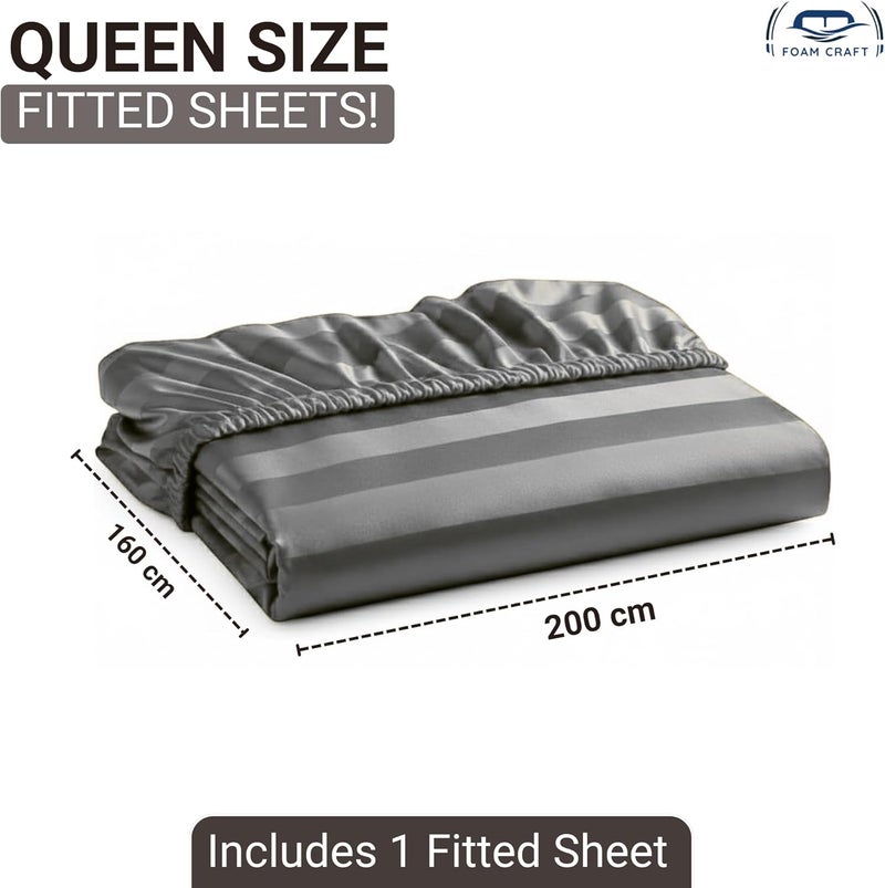 FOAM CRAFT Striped Microfiber Fitted Sheet - Light Grey, Queen Size (160 x 200cm) - Image 2