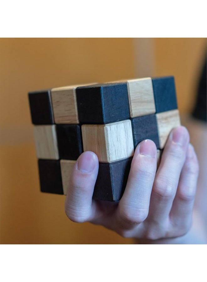 BSIRI Snake Puzzle Cube Classic Games (M Size) - 3D Mind Puzzles for Adults in Hand with Wooden Cube Designs of Magic Game for Educational Brain Games for Kids to Challenges Brain Teasers Puzzles Kids - Image 1