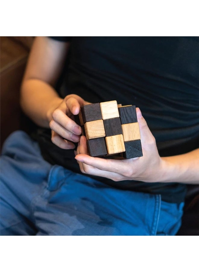 BSIRI Snake Puzzle Cube Classic Games (M Size) - 3D Mind Puzzles for Adults in Hand with Wooden Cube Designs of Magic Game for Educational Brain Games for Kids to Challenges Brain Teasers Puzzles Kids - Image 4