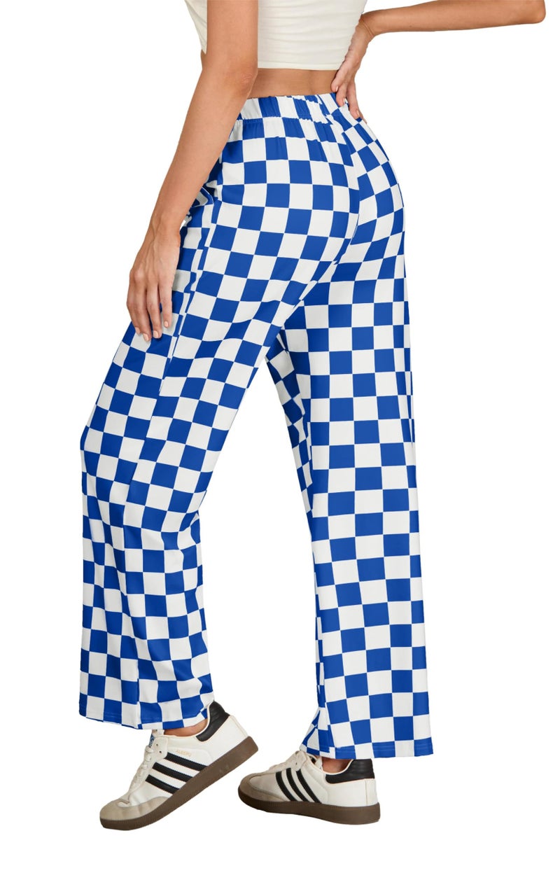 IWOLLENCE Women's Y2K Wide Leg Pants Checkered Casual Loose High Waist Loungewear Teen Gingham Sweatpants Summer Royal Blue White, L - Image 5