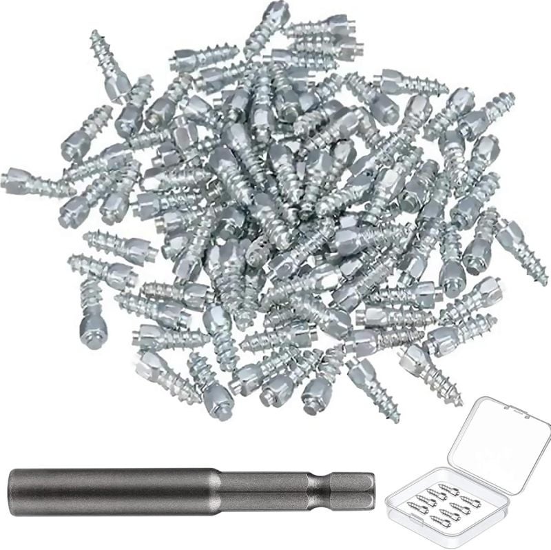 Tire Spikes 100 Pcs 0.47-Inch Carbide Alloy - Reusable Easy Install Universal Tire Studs for Winter Driving, Cycling, Off-Road Adventures - Image 1