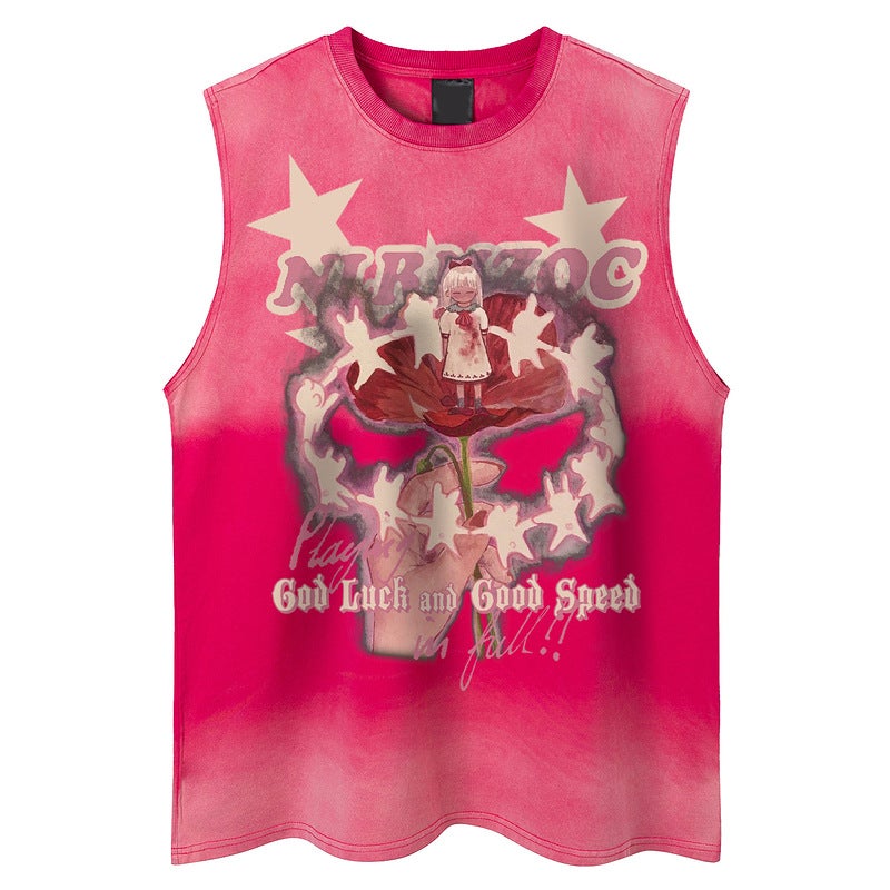 YPRS Men's Fashion Brand Retro Gradient Old Suede Sleeveless T-shirt Men's and Women's Summer Loose Sleeveless Ware TEE - Image 3