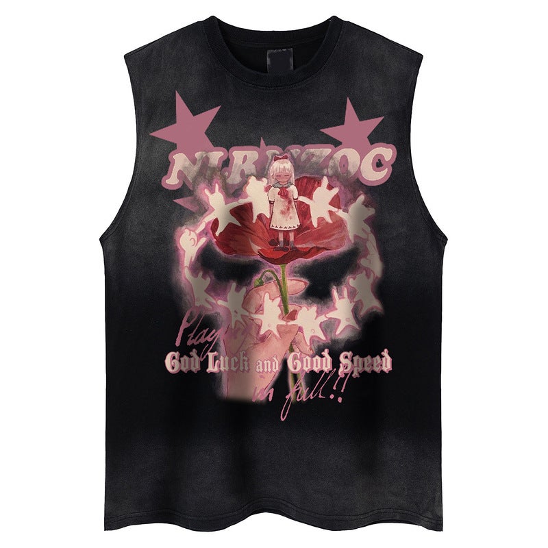 YPRS Men's Fashion Brand Retro Gradient Old Suede Sleeveless T-shirt Men's and Women's Summer Loose Sleeveless Ware TEE - Image 2