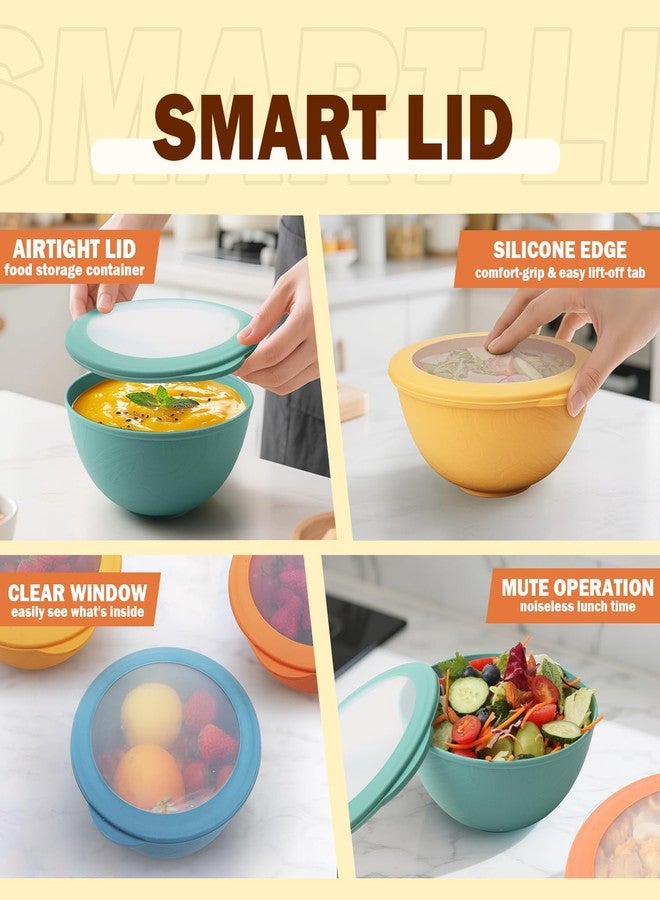 Perlapoc Wheat Straw Bowls Set with Lids, Unbreakable 40 OZ Cereal Bowls Set of 4, Salad Container for Lunch, Microwave & Dishwasher Safe Bowl Set for Kitchen, Picnic, RV, Camping, Multi - Image 4