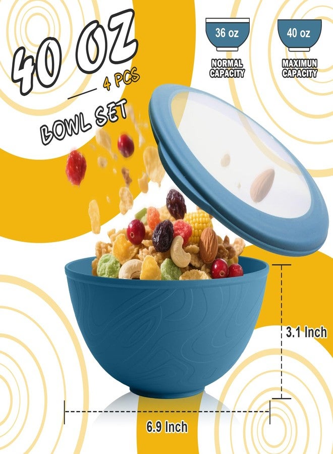 Perlapoc Wheat Straw Bowls Set with Lids, Unbreakable 40 OZ Cereal Bowls Set of 4, Salad Container for Lunch, Microwave & Dishwasher Safe Bowl Set for Kitchen, Picnic, RV, Camping, Multi - Image 2