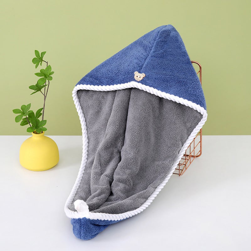 Generic Womens hair-drying cap new double-piece super absorbent lint-free shower cap student shampoo hair-drying towel quick-drying double layer Blue and Gray