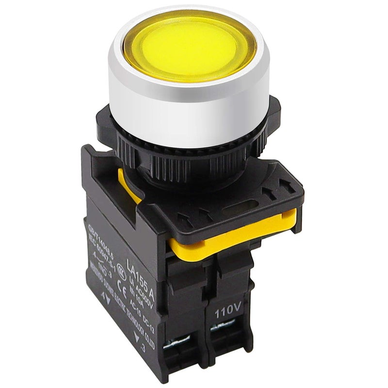 mxuteuk Yellow LED Light Voltage 110V-220V 22mm 1NO Waterproof IP65 SPST Momentary Push Button Switch 10A 600V LA155-A1-10D-Y - Image 1