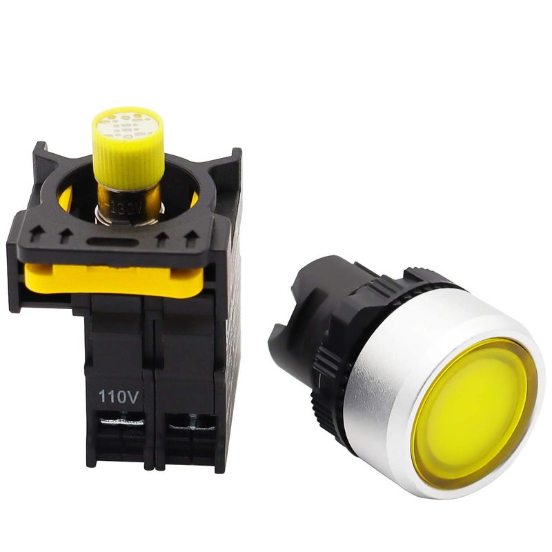 mxuteuk Yellow LED Light Voltage 110V-220V 22mm 1NO Waterproof IP65 SPST Momentary Push Button Switch 10A 600V LA155-A1-10D-Y - Image 3