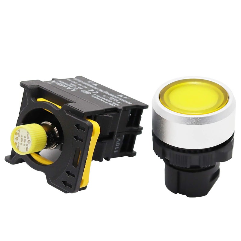 mxuteuk Yellow LED Light Voltage 110V-220V 22mm 1NO Waterproof IP65 SPST Momentary Push Button Switch 10A 600V LA155-A1-10D-Y - Image 4