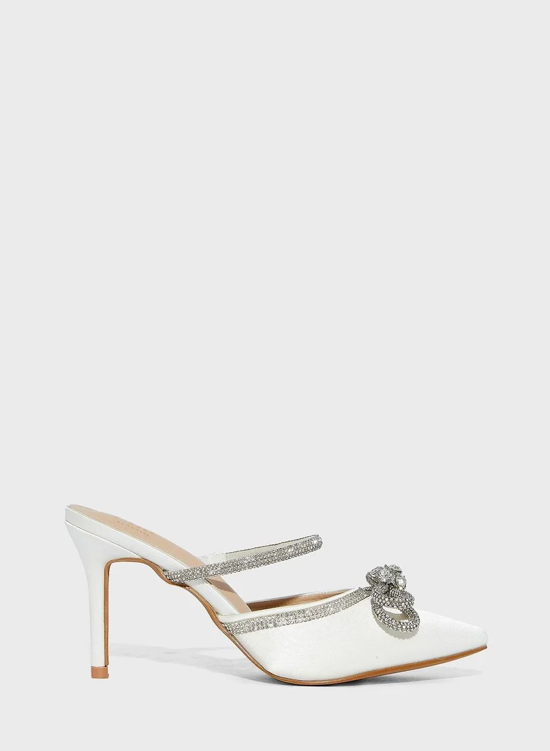 Ella Limited Edition Diamante Strap And Bow Slip On Pointed Pump
