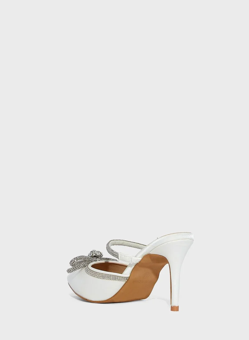 Ella Limited Edition Diamante Strap And Bow Slip On Pointed Pump