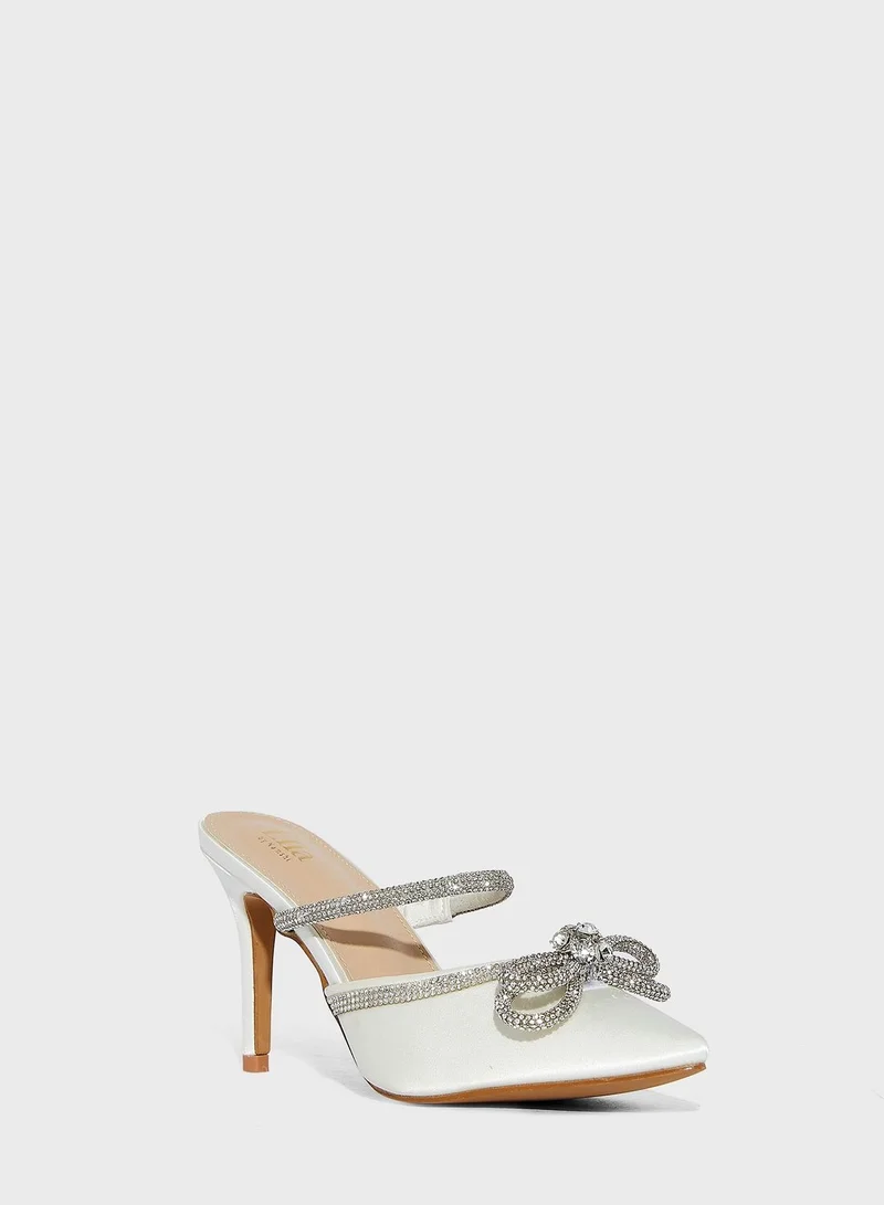 Ella Limited Edition Diamante Strap And Bow Slip On Pointed Pump