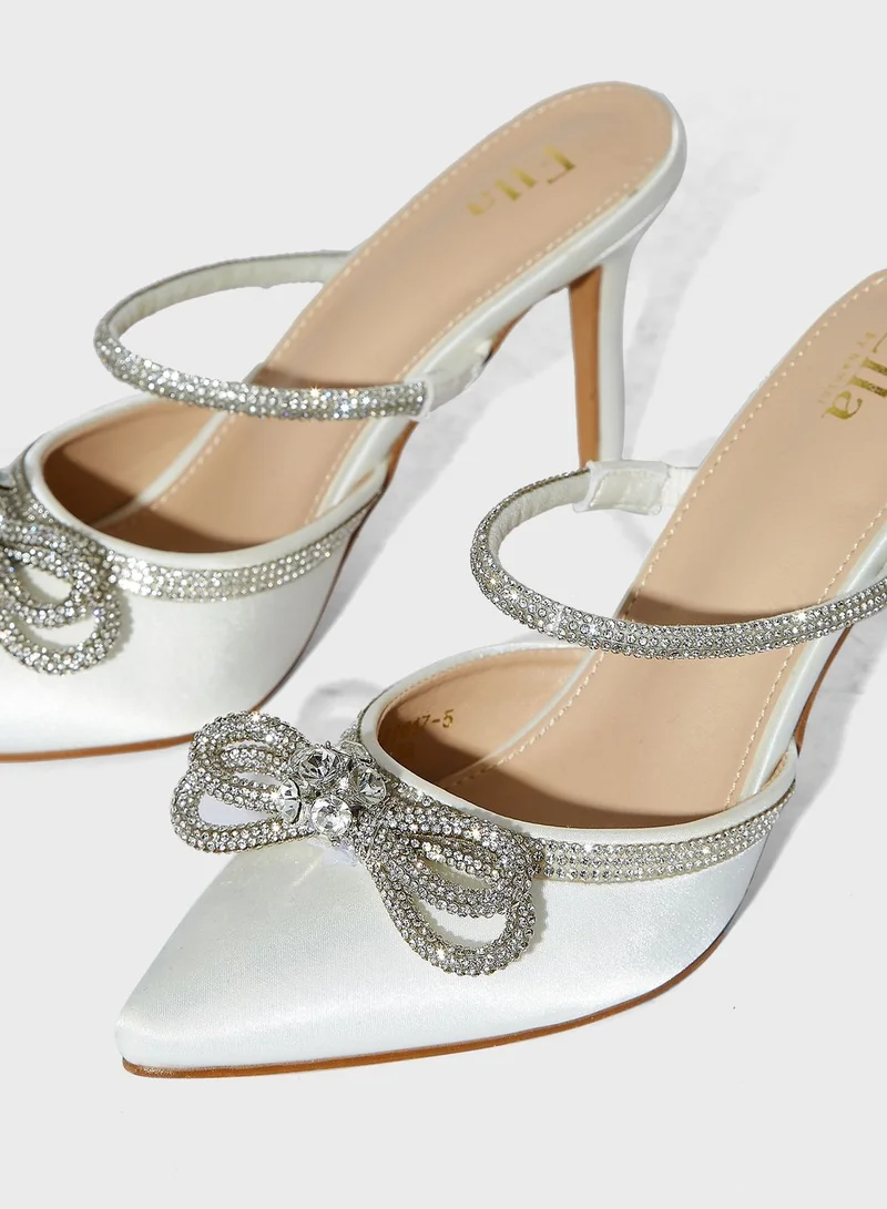 Ella Limited Edition Diamante Strap And Bow Slip On Pointed Pump