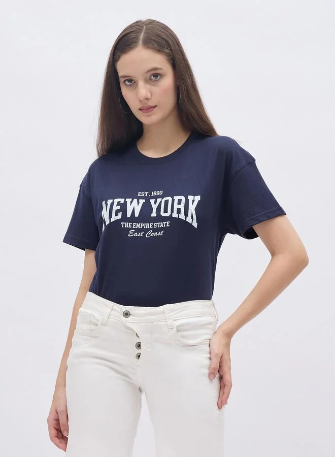 Styli Styli New York Print Round Neck T-Shirt