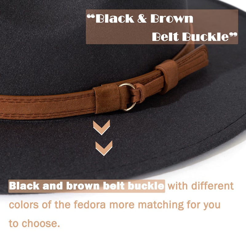 Lisianthus Men & Women Vintage Wide Brim Fedora Hat with Belt Buckle A-Dark Grey 59-60cm - Image 3