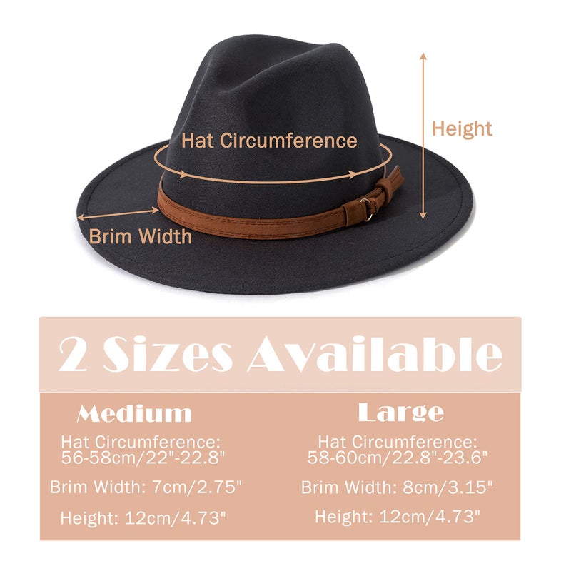 Lisianthus Men & Women Vintage Wide Brim Fedora Hat with Belt Buckle A-Dark Grey 59-60cm - Image 4