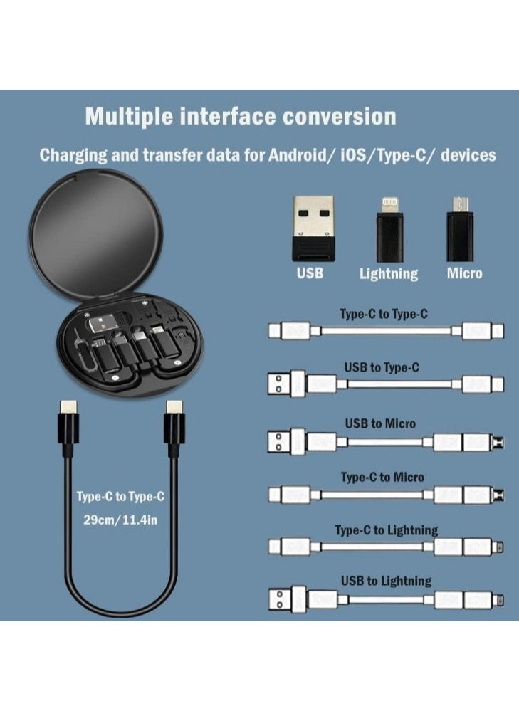 Generic - Multifunctional Fast Charging Cable Adapter Kit 60W - Type C to Micro & Lightning - USB Type C to Micro Data Cables & Converter Head - USB Type C to Lightning - Built-in Phone Holder - Compatible with iPhone 11 Pro Max, 12 Pro Max, XS Max, 13 Pro Max, 14 Pro Max, iPad, Samsung, OnePlus, Mi, Oppo, Vivo, YQ - SIM Ejector Tool & Tray Pin - 2 Nano SIM Card Slots & 1 Micro SIM - Multifunctional Charging & Data Cables with Storage Box. - Storage Box Used as Phone Holder - Compatible with Lightning Devices - Type C & Micro & Lightning Connector Connector & Adapter Kit - - Image 1