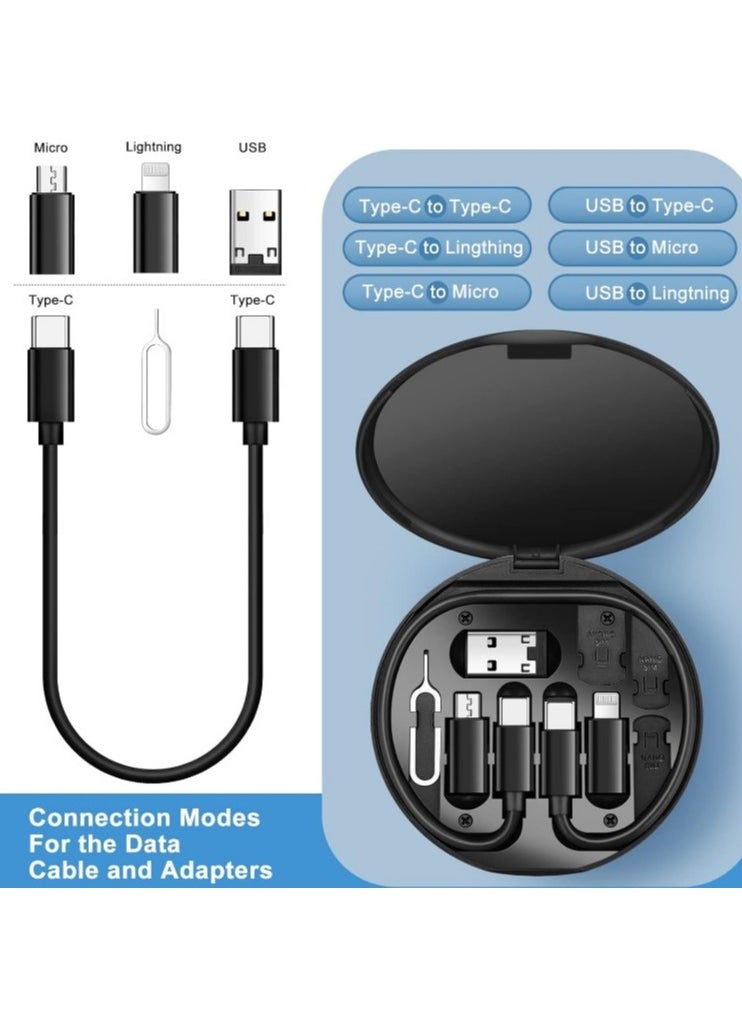 Generic - Multifunctional Fast Charging Cable Adapter Kit 60W - Type C to Micro & Lightning - USB Type C to Micro Data Cables & Converter Head - USB Type C to Lightning - Built-in Phone Holder - Compatible with iPhone 11 Pro Max, 12 Pro Max, XS Max, 13 Pro Max, 14 Pro Max, iPad, Samsung, OnePlus, Mi, Oppo, Vivo, YQ - SIM Ejector Tool & Tray Pin - 2 Nano SIM Card Slots & 1 Micro SIM - Multifunctional Charging & Data Cables with Storage Box. - Storage Box Used as Phone Holder - Compatible with Lightning Devices - Type C & Micro & Lightning Connector Connector & Adapter Kit - - Image 1