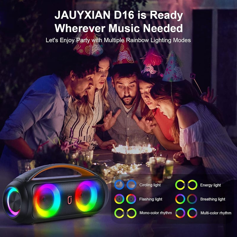 جهاز كاريوكي JYX PartyBox، مكبر صوت بقوة 40 وات بتقنية بلوتوث 5.3، تصميم محمول للاستخدام أثناء التنقل مع صوت جهير عميق، مكبر صوت لاسلكي خارجي مع أضواء ديسكو، مقاوم للماء، تقنية TWS (أسود) - Image 2