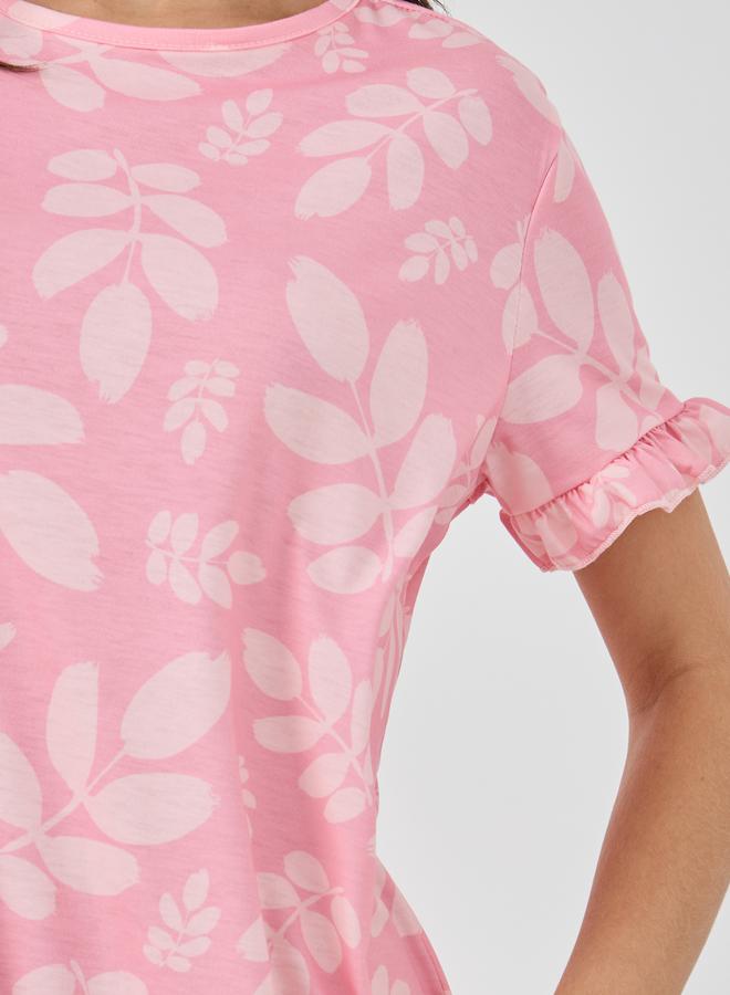 Styli Ruffle Sleeve Leafy Print Sleep T-Shirt Dress - Image 3