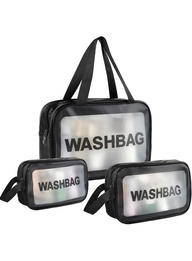 GODFLY® Travel Toiletry Bag for Women Men Translucent Waterproof Travel Makeup Cosmetic Pouch Traveling Organizer for Wash Bag Cosmetic Accessories(Set of 3/Multicolour) - Image 3