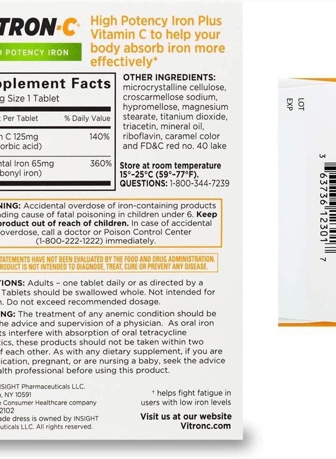 Vitron-C Coated Tablets 60 Tablets (Pack of 3) - Image 2