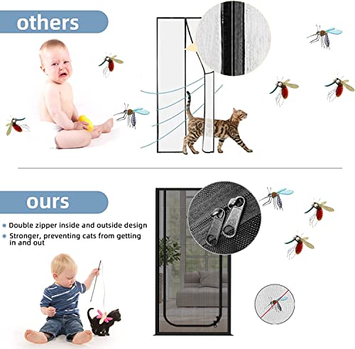 QWR Upgraded Pet Screen Door Fits Door Opening Size Up to 30"x80",Heavy Duty Cat Proof Mesh Screen Door with Zipper Closure,Prevent Cats Running Out from Home,Bedroom,Living Room,Kitchen(U-type,Black) - Image 5