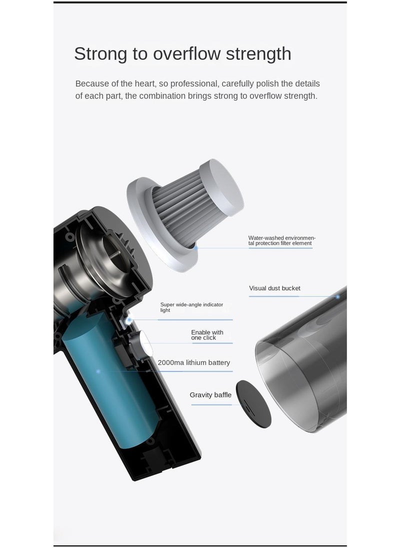 Bluejw - Handheld Car Vacuum Cleaner, Mini Car Vacuum Cleaner Rechargeable, 6000Pa 120W High Power, Air Dust Collector, With Led Lights, Portable Vacuum Cleaner For Cars, Homes, Offices, Pets, Black - Image 1