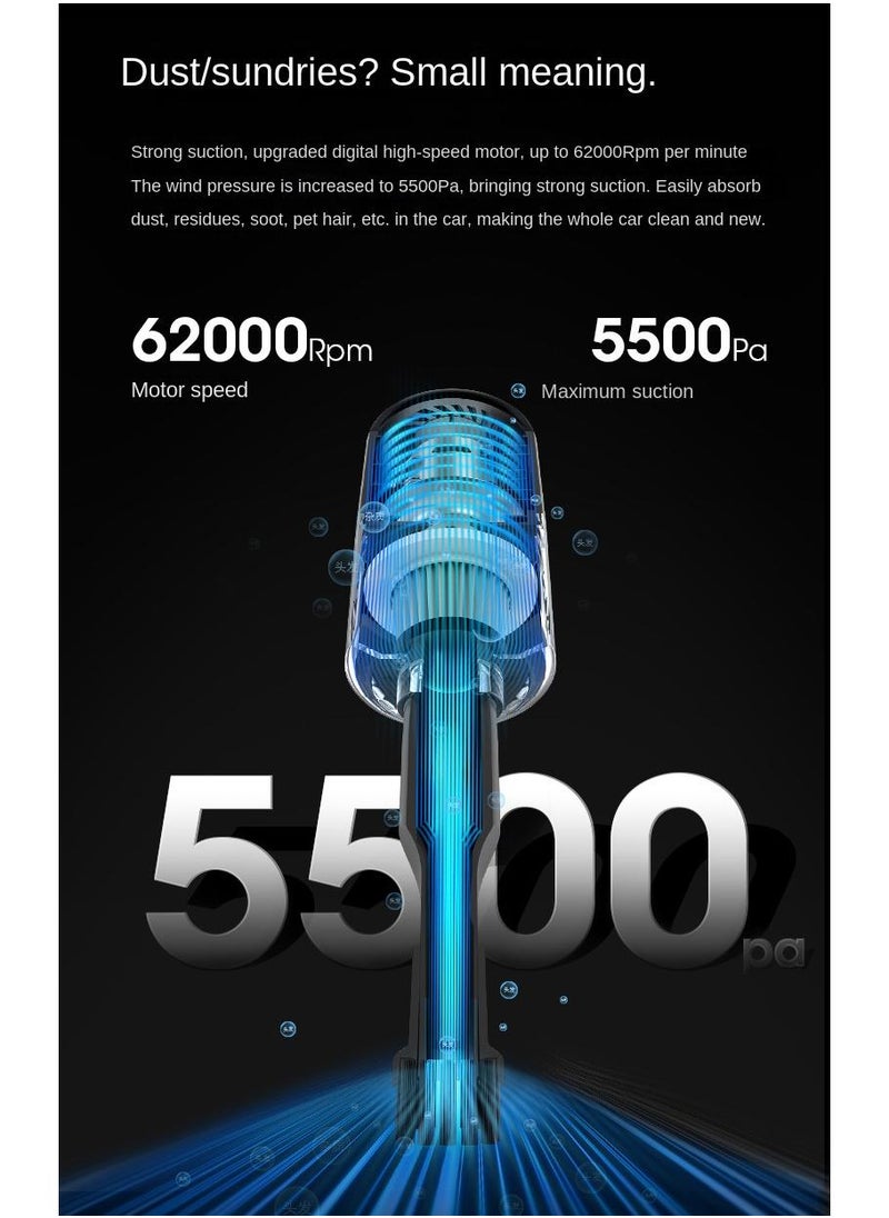 Bluejw - Handheld Car Vacuum Cleaner, Mini Car Vacuum Cleaner Rechargeable, 6000Pa 120W High Power, Air Dust Collector, With Led Lights, Portable Vacuum Cleaner For Cars, Homes, Offices, Pets, Black - Image 1