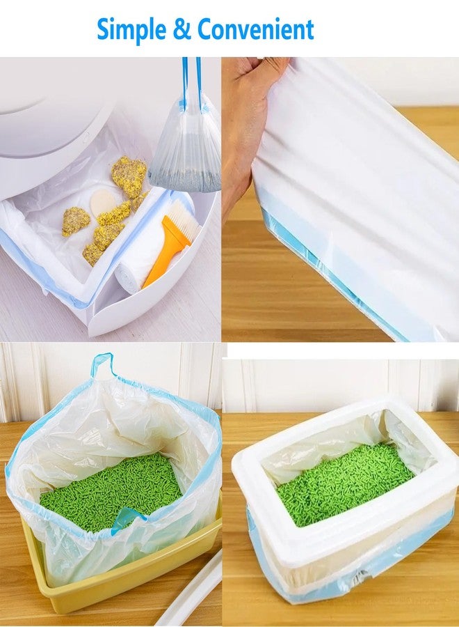 YYaaloa 20 Count Cat Drawstring Litter Box Liners 26.6x16.7 inches 2Mils Super Thick for Self-Cleaning Litter Box Cat Litter Pan Trays (Blue Drawstring 20 count) - Image 4