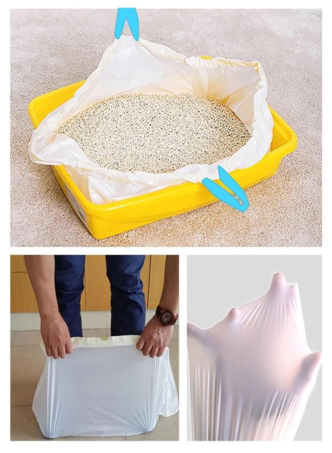YYaaloa 20 Count Cat Drawstring Litter Box Liners 26.6x16.7 inches 2Mils Super Thick for Self-Cleaning Litter Box Cat Litter Pan Trays (Blue Drawstring 20 count) - Image 3
