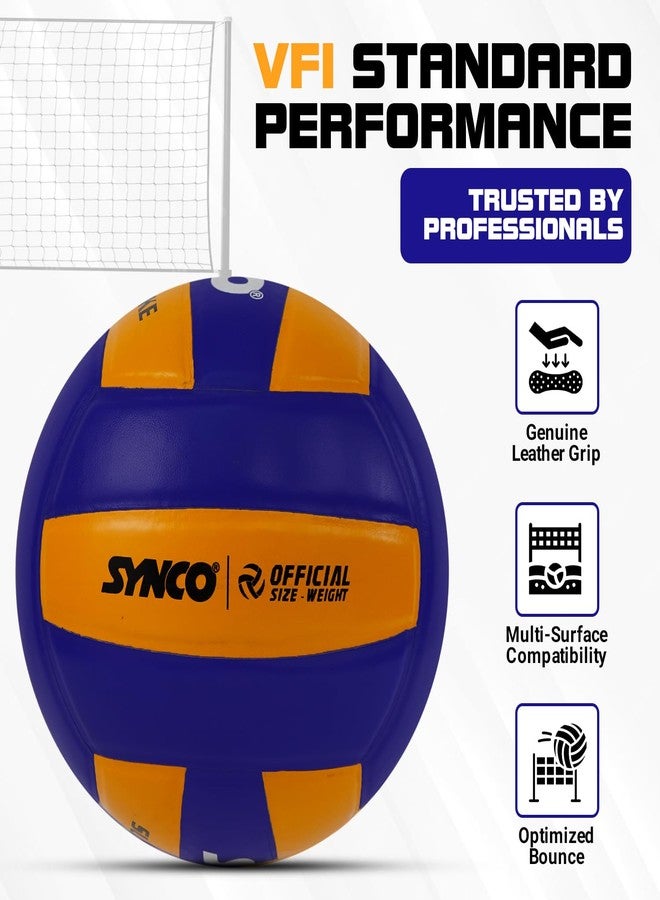 Synco Super Spike Leather Volleyball | 18 Panel Match Ball | VFI Standard Professional Volleyball | High Durability & Grip | for Indoor & Outdoor Play | Size 4, Yellow & Blue - Image 4