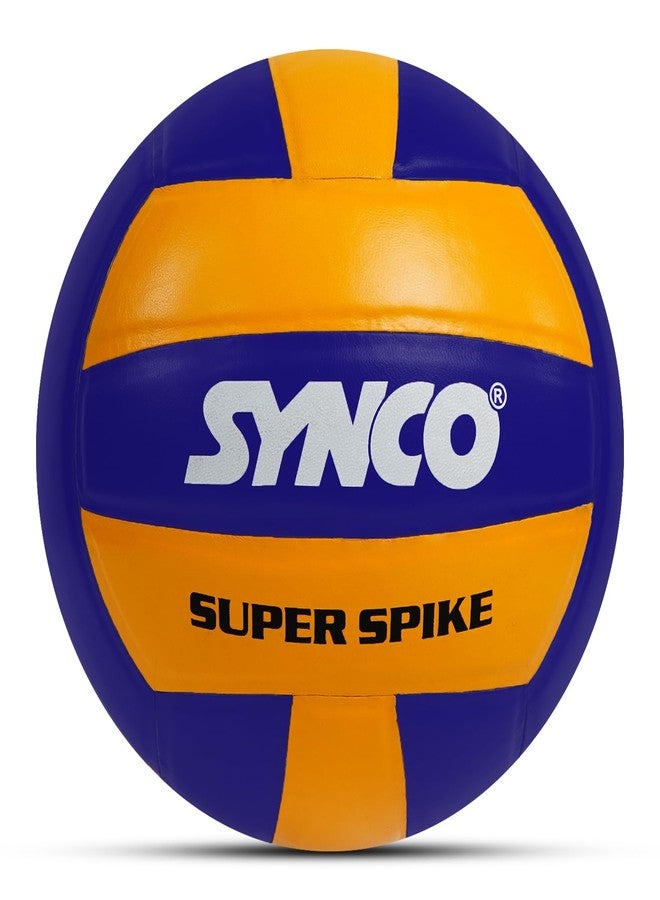 Synco Super Spike Leather Volleyball | 18 Panel Match Ball | VFI Standard Professional Volleyball | High Durability & Grip | for Indoor & Outdoor Play | Size 4, Yellow & Blue - Image 1