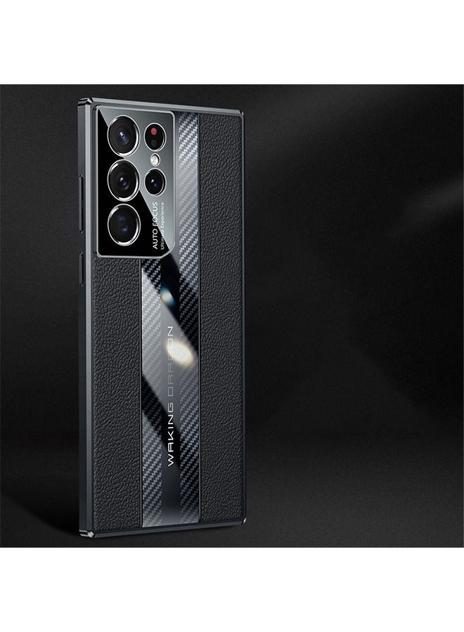 Samsung Galaxy S23 Ultra Case Cover with Carbon Fiber Genuine Leather Design Cover Anti-Scratch Shock Absorption Back Cover Accessories for S23 ultra - Image 1