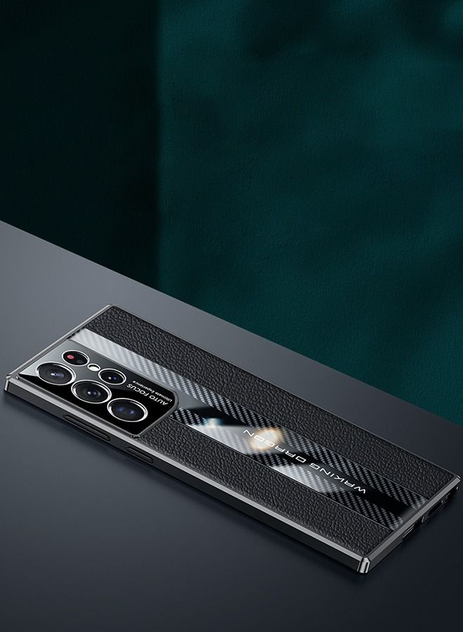 Samsung Galaxy S23 Ultra Case Cover with Carbon Fiber Genuine Leather Design Cover Anti-Scratch Shock Absorption Back Cover Accessories for S23 ultra - Image 5