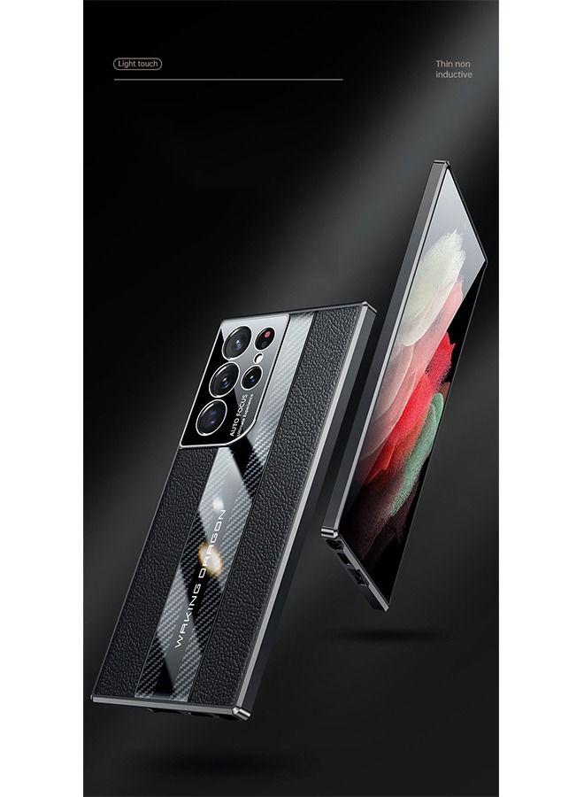 Samsung Galaxy S23 Ultra Case Cover with Carbon Fiber Genuine Leather Design Cover Anti-Scratch Shock Absorption Back Cover Accessories for S23 ultra - Image 3