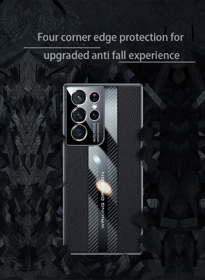 Samsung Galaxy S23 Ultra Case Cover with Carbon Fiber Genuine Leather Design Cover Anti-Scratch Shock Absorption Back Cover Accessories for S23 ultra - Image 2