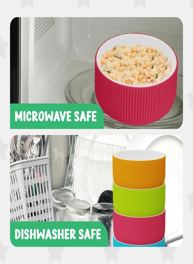 Jayour Kids Porcelain Bowls with Anti-Slip Silicone Sleeves | Microwave & Dishwasher Safe | Premium Toddler Bowls for Eating | Perfect for Toddlers & Kids - Set of 4 - Image 3