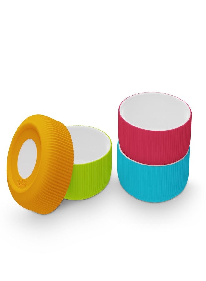 Jayour Kids Porcelain Bowls with Anti-Slip Silicone Sleeves | Microwave & Dishwasher Safe | Premium Toddler Bowls for Eating | Perfect for Toddlers & Kids - Set of 4 - Image 1