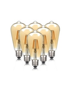 ESNCO ESNCO Old Fashioned Edison ST64 E27 4W Vintage LED Long Filament Light with Retro Coated Glass Shade Replace 40W Incandescent Bulb - 6 Pieces  - Image 1