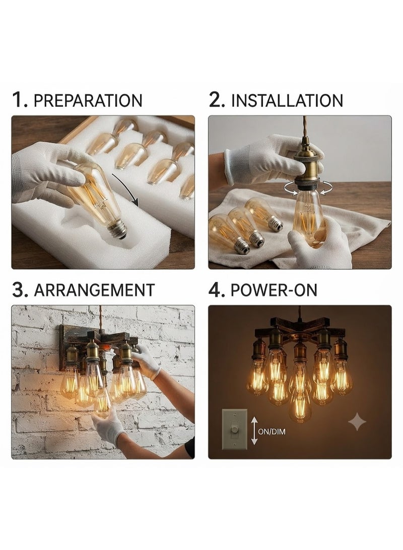 إسنكو ESNCO الطراز القديم اديسون ST64 E27 4W خمر LED مصباح خيوط طويل مع غطاء زجاجي قديم مطلي يستبدل لمبة متوهجة 40 واط - 6 قطع - Image 3