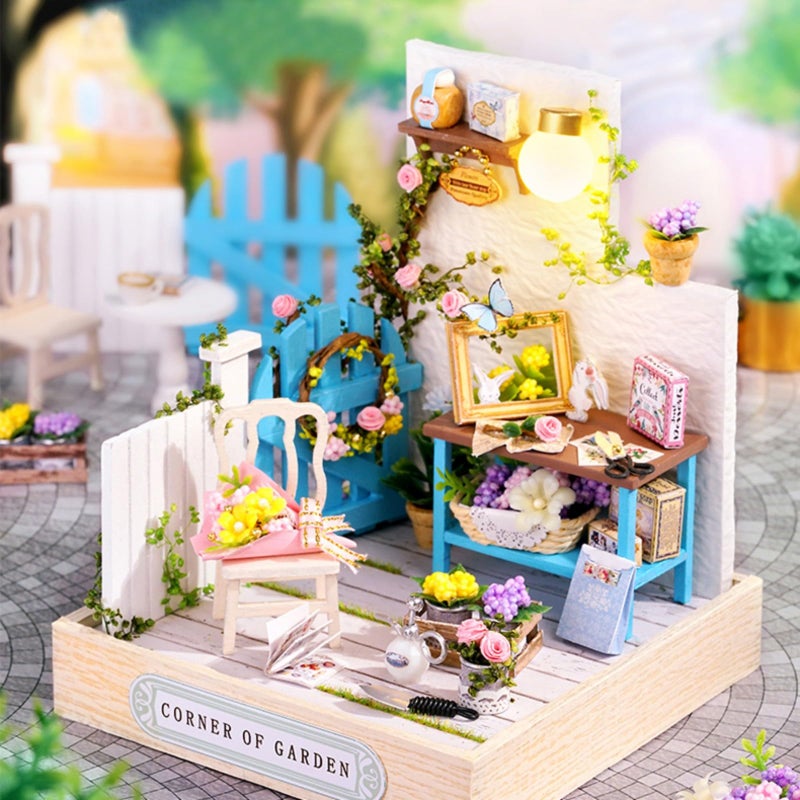 OZJAY DIY Miniature House Kit with Dust Proof Cover, 1:24 Scale Creative Room Mini DIY Wooden Dollhouse Miniature Kit for Adults Teen, Corner Garden - Image 2