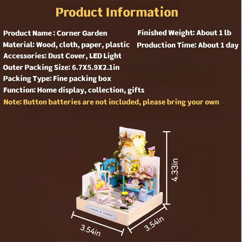 OZJAY DIY Miniature House Kit with Dust Proof Cover, 1:24 Scale Creative Room Mini DIY Wooden Dollhouse Miniature Kit for Adults Teen, Corner Garden - Image 3