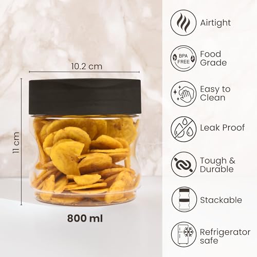 FLAIR StackUp 800 ML Storage Jars Set of 6 (BROWN) – Airtight Lid, Stackable PET Storage Jars for Kitchen Storage – Perfect for Spices, Pulses, Cereals, Cookies, Dry Food & More - Image 3