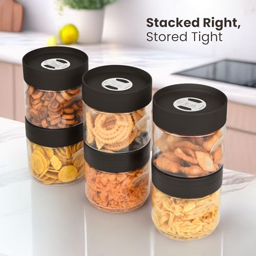 FLAIR StackUp 800 ML Storage Jars Set of 6 (BROWN) – Airtight Lid, Stackable PET Storage Jars for Kitchen Storage – Perfect for Spices, Pulses, Cereals, Cookies, Dry Food & More - Image 5